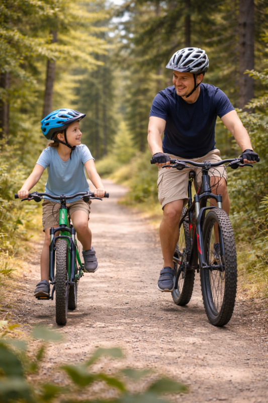 otac i dete voze bicikl